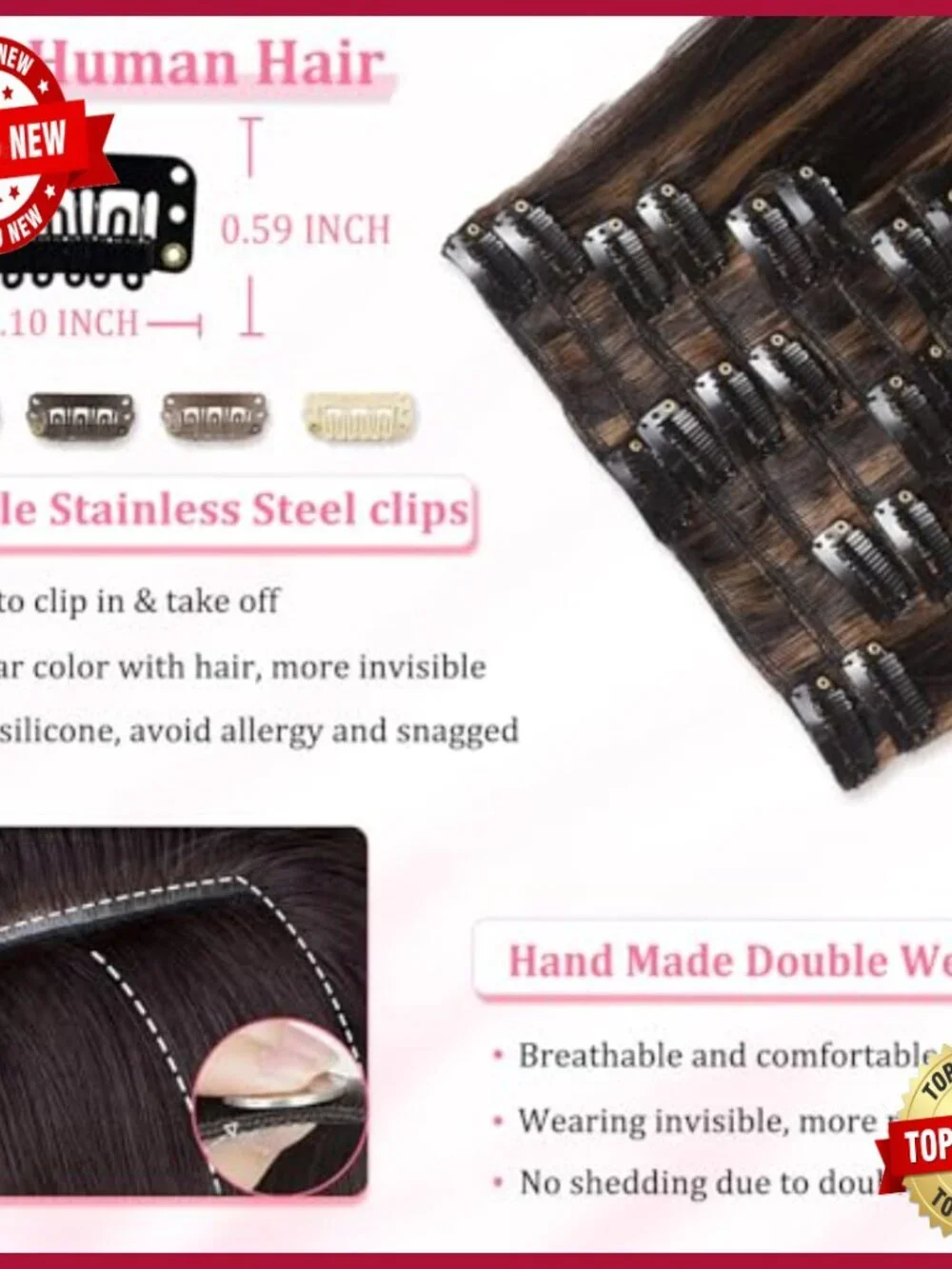 18 Inch Real Human Hair Clip In Extensions 8 Piece Set 100g